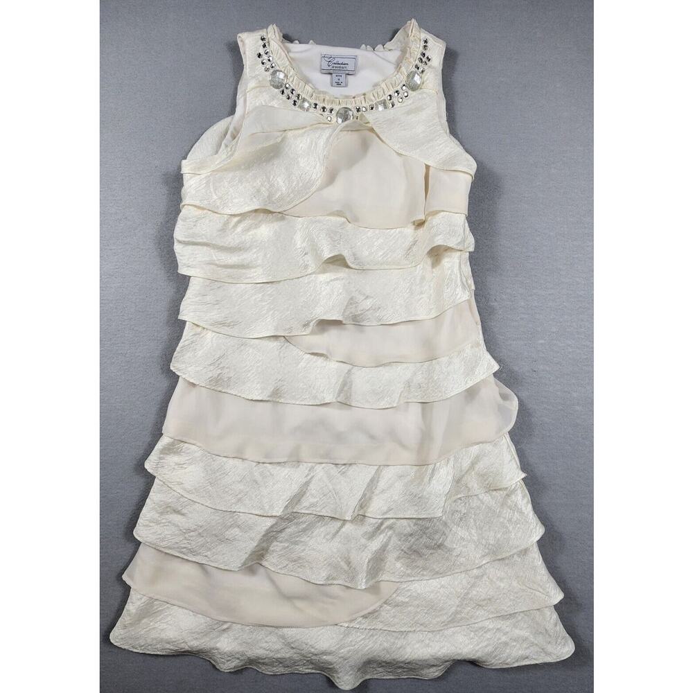 Sleeveless Layered Taffeta Chiffon Swing Dress Rhinestone Detail Womens Size 12P
